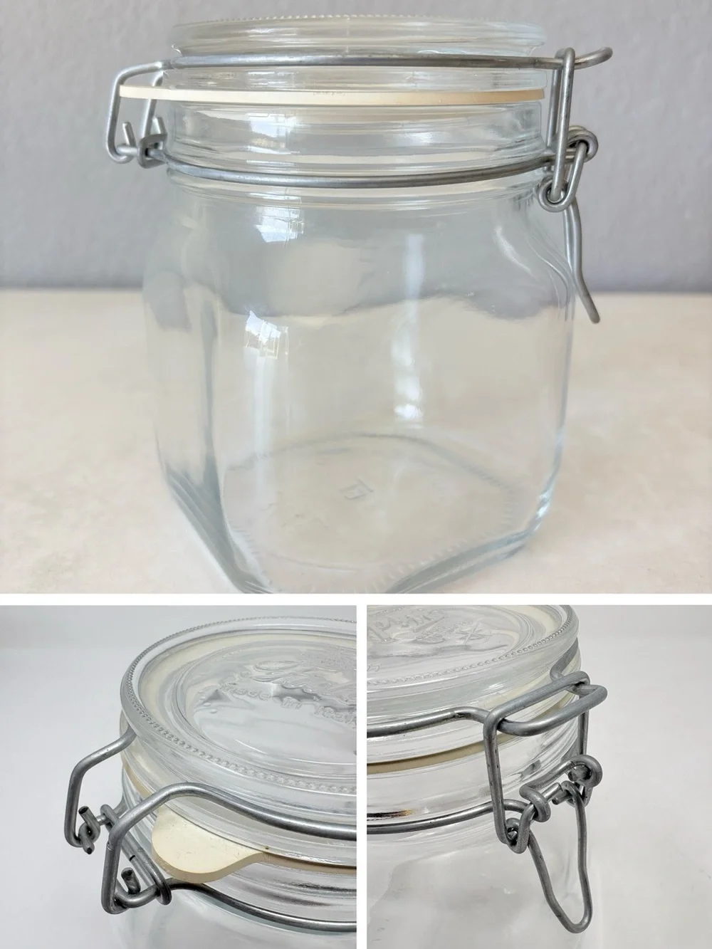 Lot of 3 Glass Container Jar With Lid Fido Bormioli Rocco 3/4 L Italy etc.